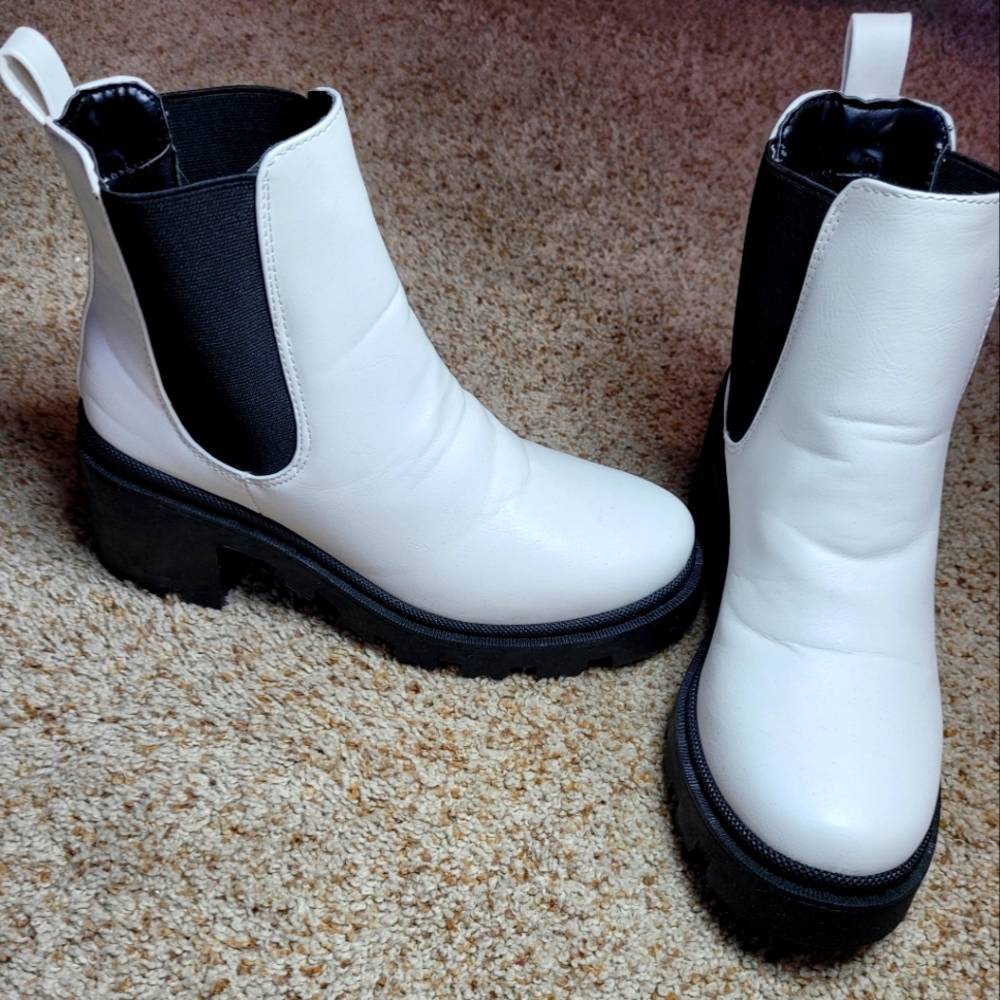 White/Black Lug Sole Boots